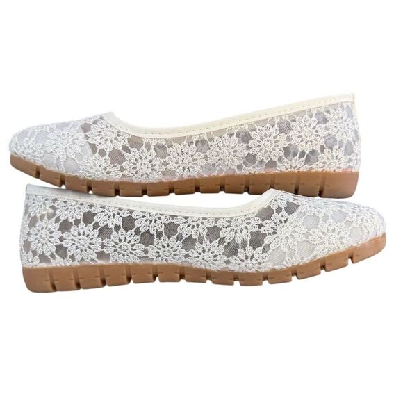 Women's White Crochet Lace Ballet Flats Size 39 - Picture 2 of 5
